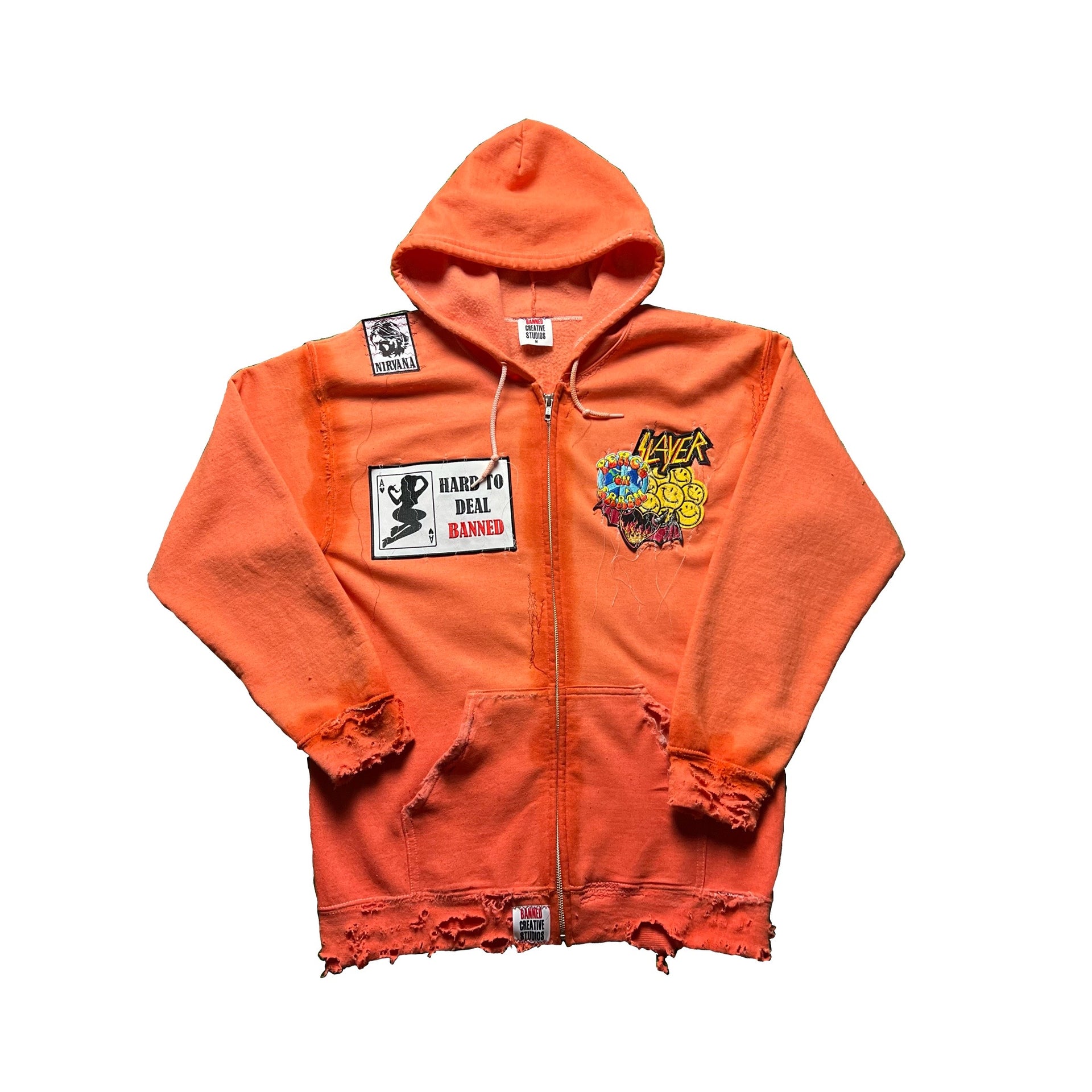 BANNED "Patchwork" Grunge Hoodie (Orange)