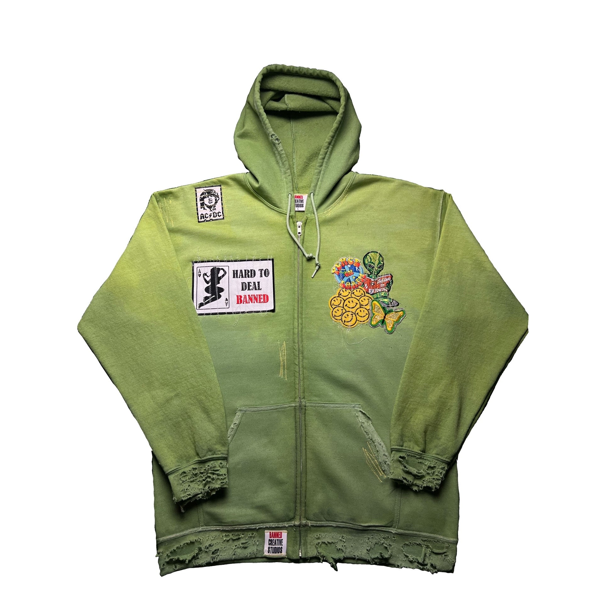 BANNED "Patchwork" Grunge Hoodie (Green)