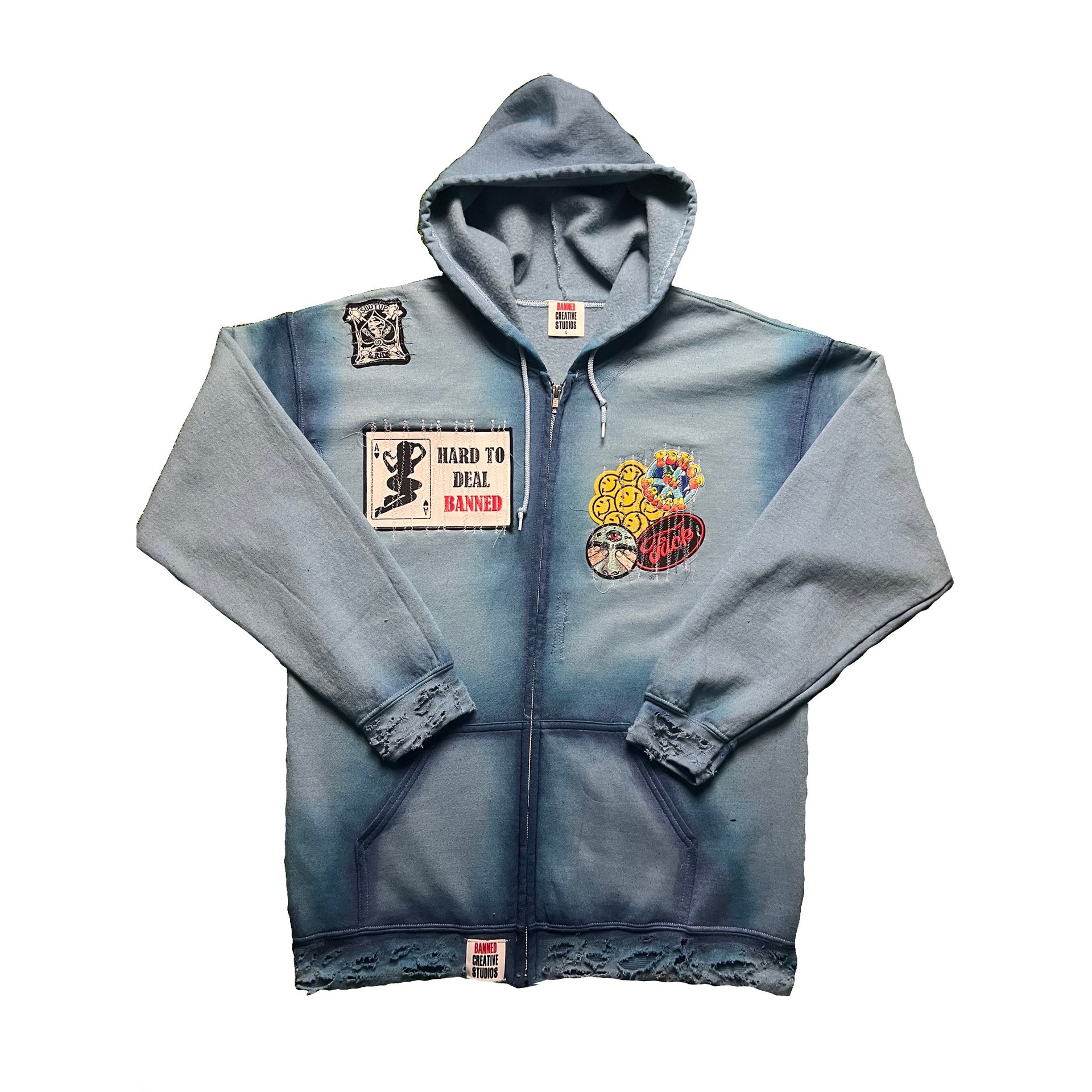 BANNED "Patchwork" Grunge Hoodie (Blue)