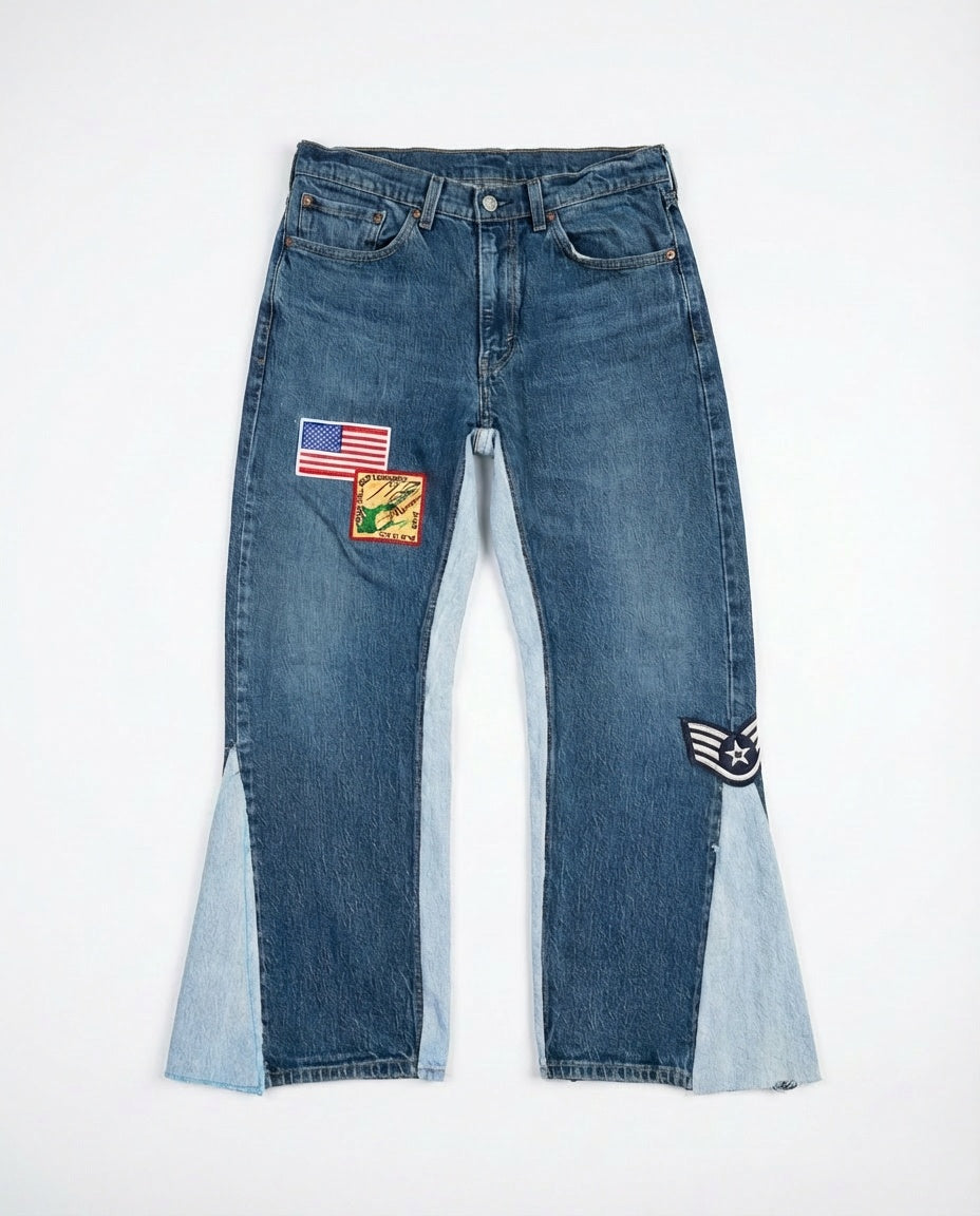 BANNED VARSITY PATCH DENIM LA FLARE 03