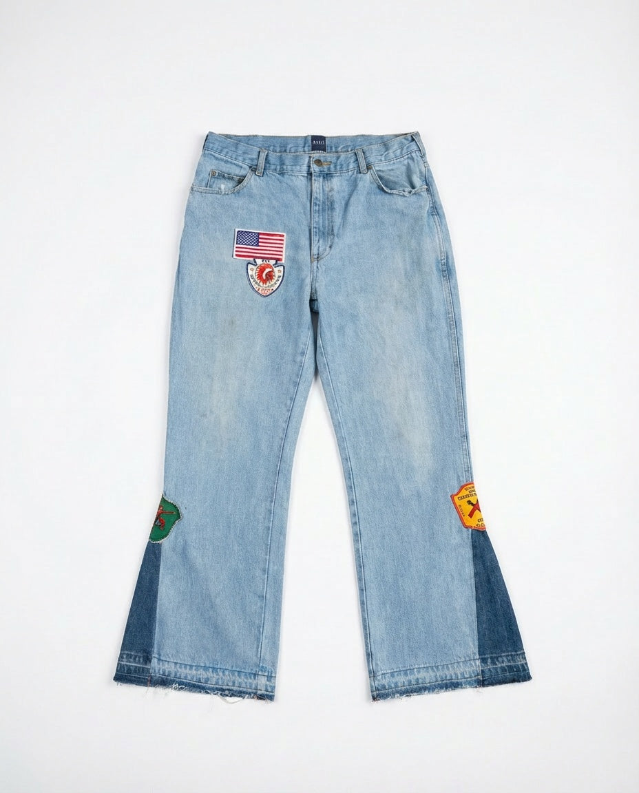 BANNED VARSITY PATCH DENIM LA FLARE 01