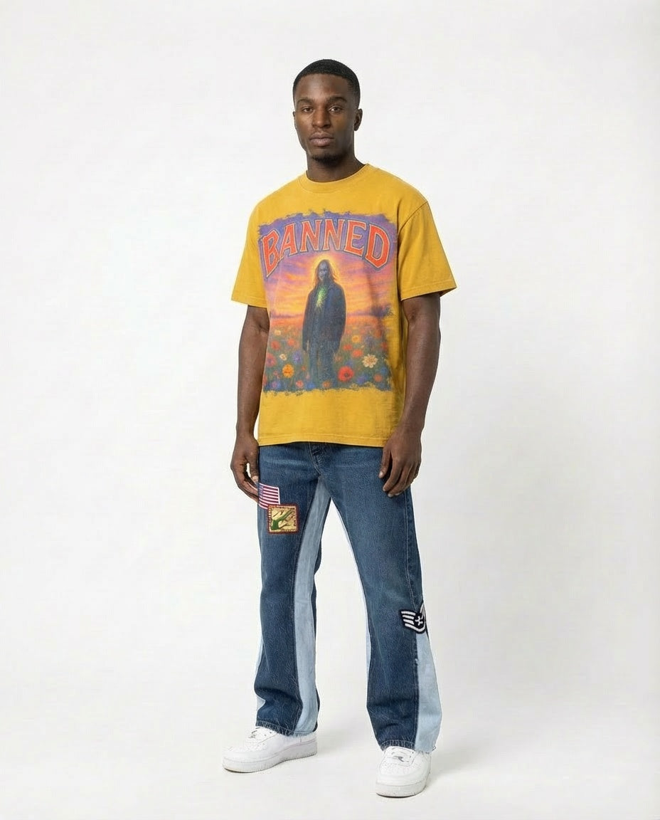 BANNED VARSITY PATCH DENIM LA FLARE 03